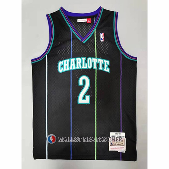 Maillot Charlotte Hornets Larry Johnson NO 2 Mitchell & Ness 1992-93 Noir
